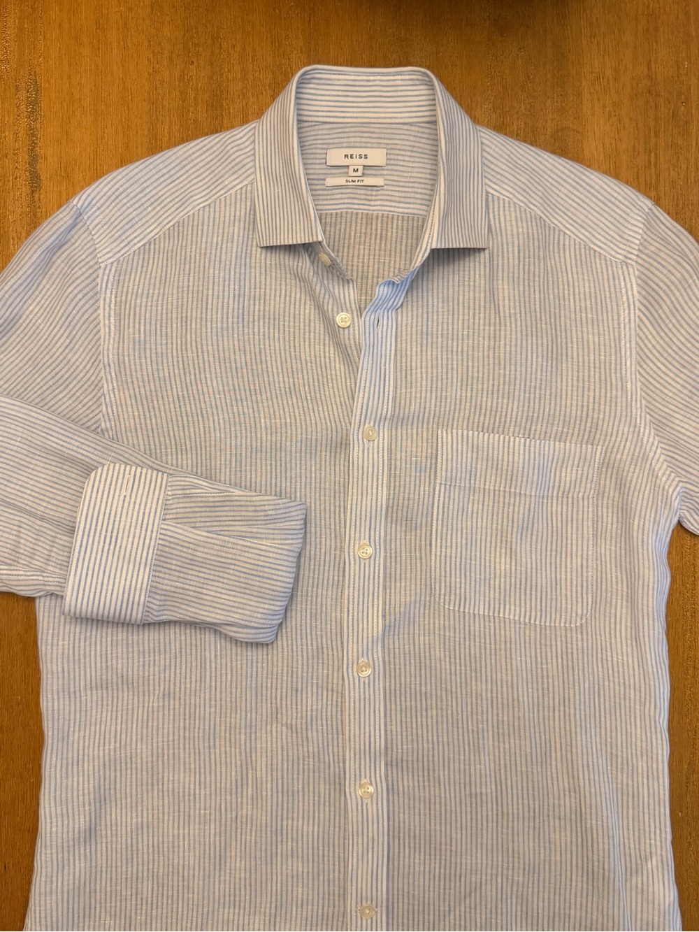 Reiss Men’s Light Blue Striped Linen Shirt